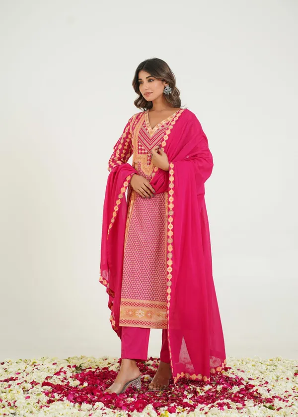 Rani_Pure_Cotton_A_Line_Kurti_Pant_And_Dupatta_Set_For_Women