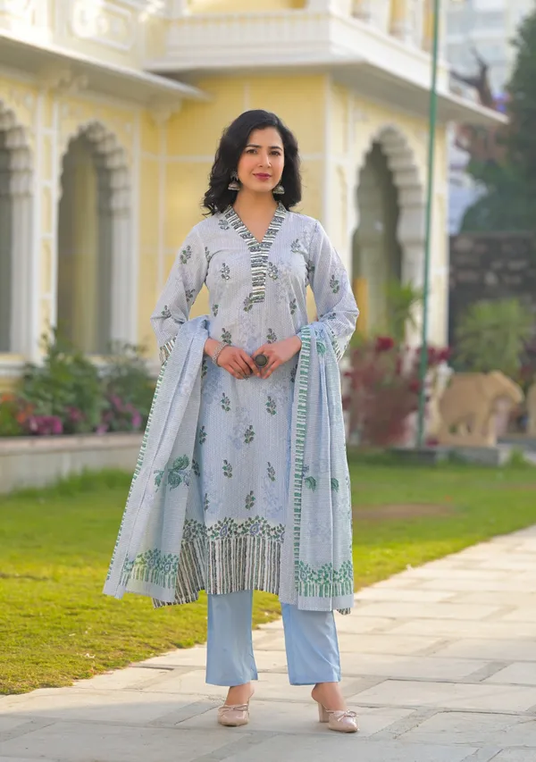 Powder_Blue_Pure_Cotton_A_Line_Kurta_Pant_And_Dupatta_Set_For_Women
