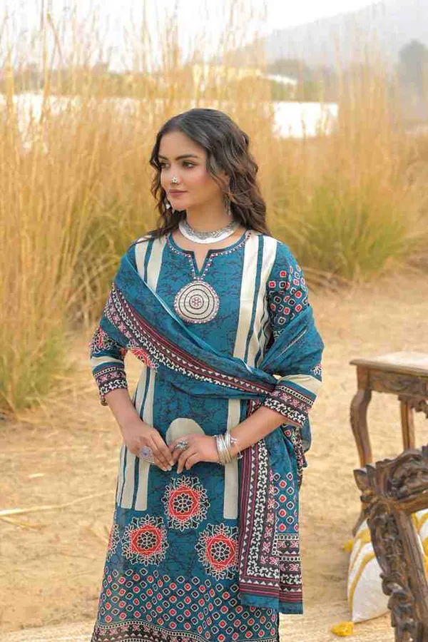 Blue_Pure_Cotton_Kurta_Pant_And_Dupatta_Set_For_Women