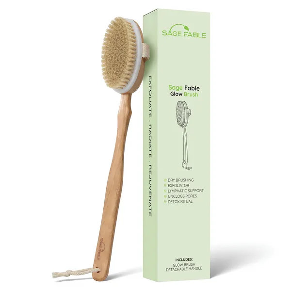 GlowBrush:_Dry_Body_Brush_for_Lymphatic_Drainage_&_Glowing_Skin_with_Detachable_Long_Handle_-_Manage_Cellulite_&_Exfoliation.