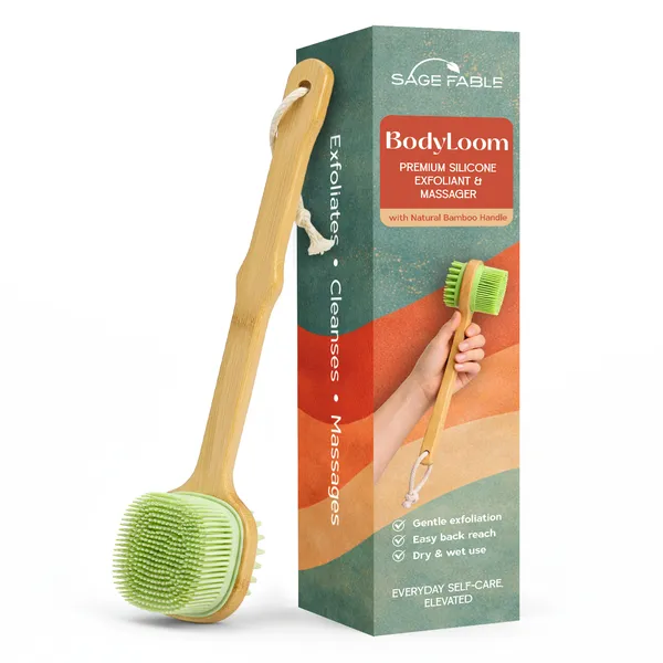 Sage_Fable_BodyLoom_Premium_Silicone_Exfoliant_&_Massager_Bath_Brush_with_Natural_Bamboo_Handle_|_Back_&_Body_Scrubber_|_Dry_&_Wet_Use_|_Premium_Self-Care