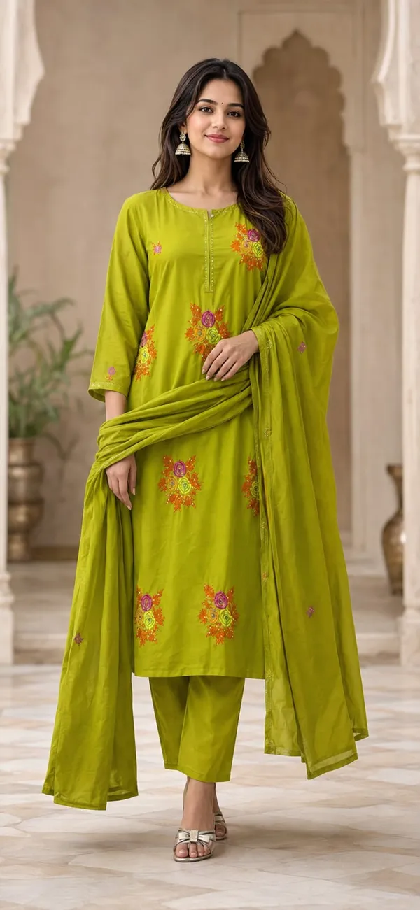 Havy_Embroidey_Kurti_With_Solid_Pant_And_Embroidery_Dupatta_Set