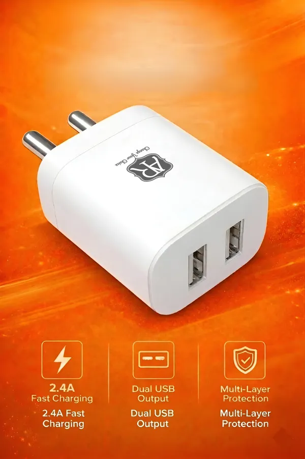 A&R__2.4A_12W_Dual_USB_Port_5V/2.4A_Wall_Charger,_Comes_with_1M_Micro_USB_Data_Cable,_USB_Wall_Charger_Adapter_for_iPhone_11/Xs_/_XS_Max/XR/X/8/7/6/Plus/_Samsung/Oppo/Vivo(White)