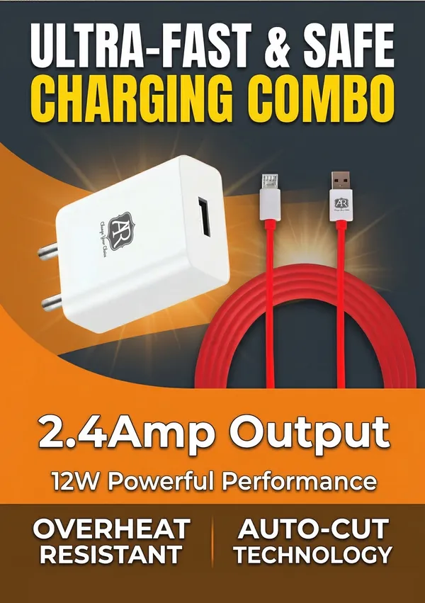 A&R__2.4_Amp,_12W_Single_Port_Charger_With_Micro_USB_Data_Cable_For_All_Types_Of_Smart_Phone_And_Tablet