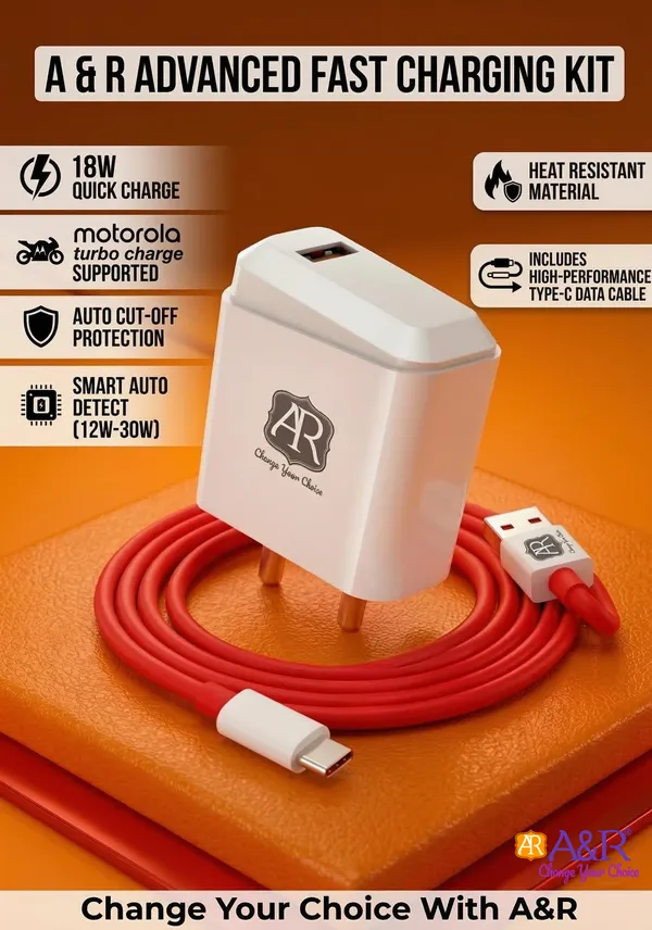 A&R__18W_Compact_Quick_Wall_Charger_|_Type-C_Fast_Charging_Adapter_for_Motorola_Samsung,_Xiaomi_Phones_and_iPhone_(White,_With_Type_C_Cable)