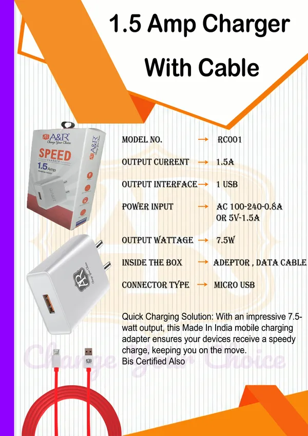 A&R_1.5_Amp_Single_Port_Charger_With_Micro_USB(V8)Cable_For_All_Types_Of_Smart_Phone_And_Tablet