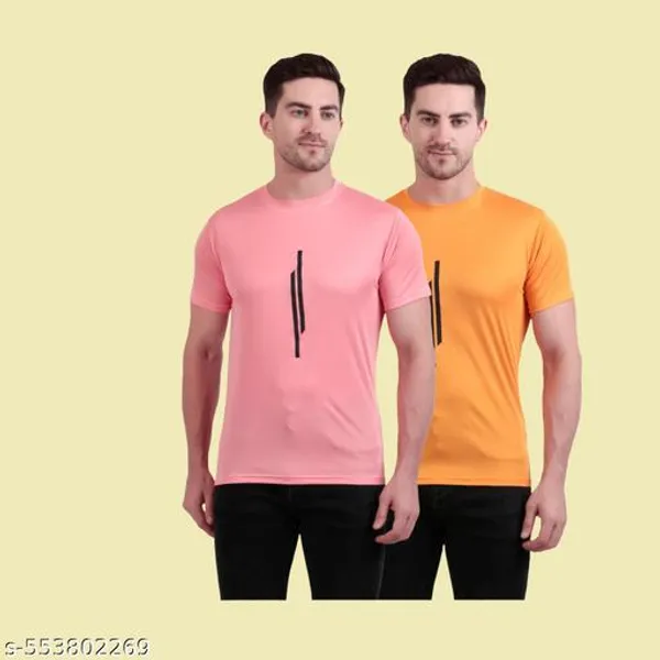 Pink_And_Orange_Polyester_Casual_Wear_T-Shirt_For_Men_Pack_Of_2