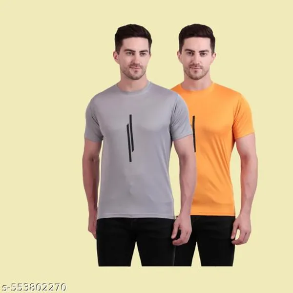 Grey_And_Orange_Polyester_Casual_Wear_T-Shirt_For_Men_Pack_Of_2