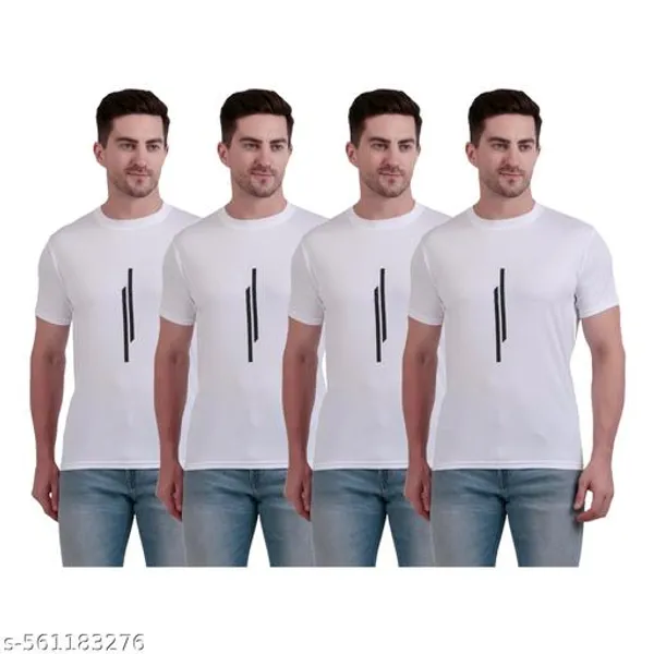 White_Polyester_Casual_Wear_T-Shirt_For_Men_Pack_Of_4