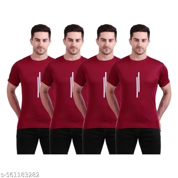 Maroon_Polyester_Casual_Wear_T-Shirt_For_Men_Pack_Of_4