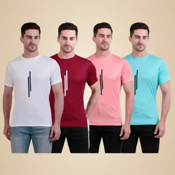 Pink_Poly_Cotton_Casual_Wear_T-Shirt_For_Men_Pack_Of_4