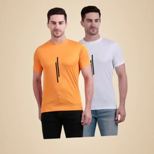 Orange_And_White_Poly_Cotton_Casual_Wear_T-Shirt_For_Men_Pack_Of_2