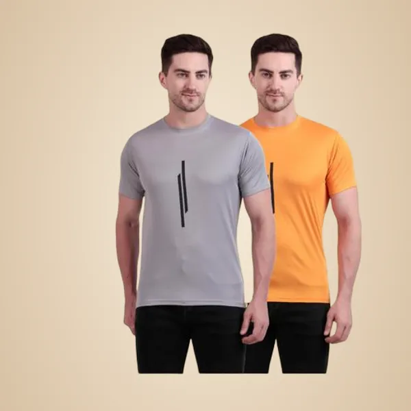 Grey_And_Orange_Polyester_Casual_Wear_T-Shirt_For_Men_Pack_Of_2