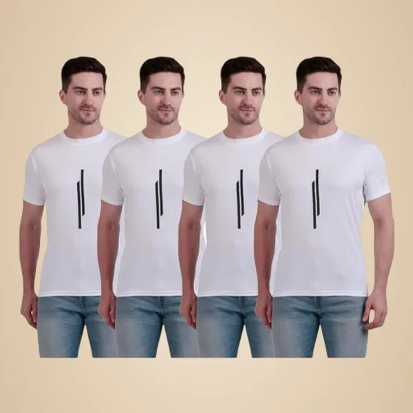 White_Polyester_Casual_Wear_T-Shirt_For_Men_Pack_Of_4