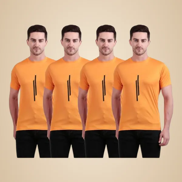 Orange_Polyester_Casual_Wear_T-Shirt_For_Men_Pack_Of_4