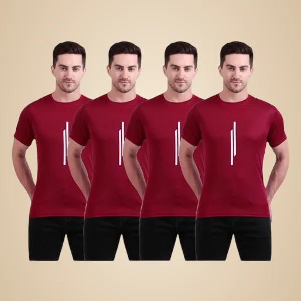 Maroon_Polyester_Casual_Wear_T-Shirt_For_Men_Pack_Of_4