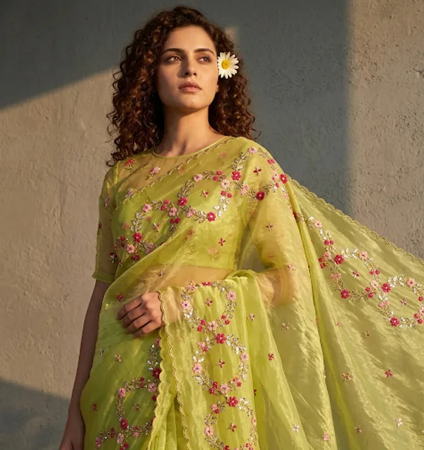 Lime_Green_Organza_The_Lime_Flora_Saree_For_Women