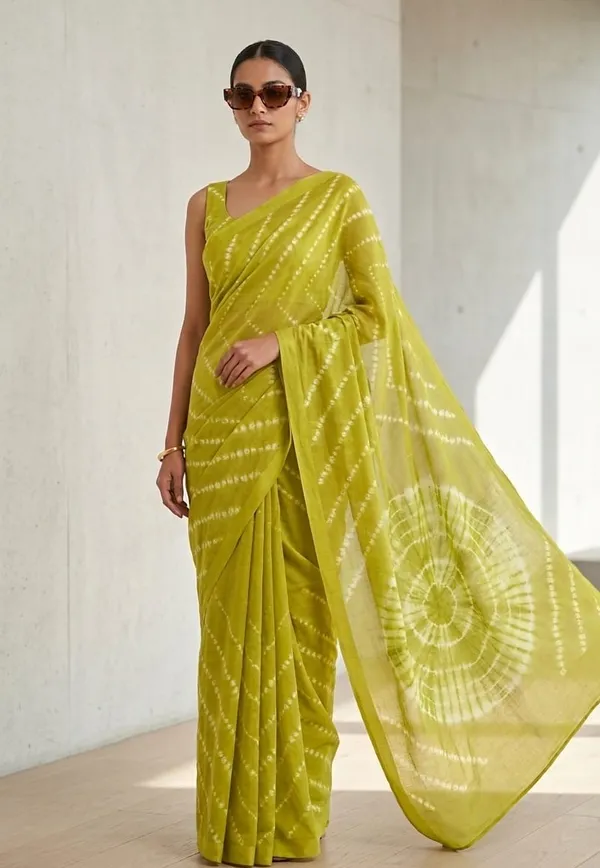Lime_Green_Mul_Cotton_Palm_Grove_Whispers_Saree_For_Women