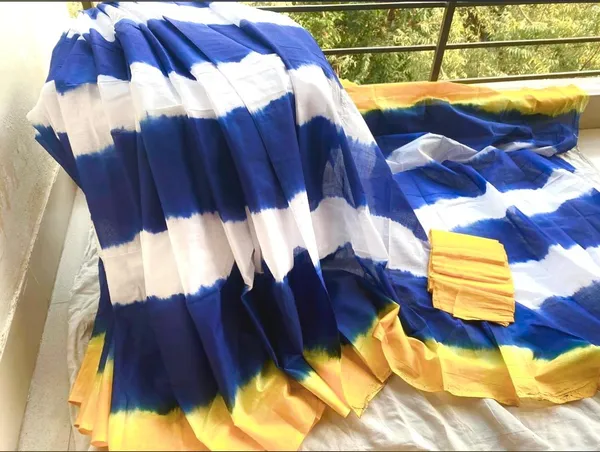 Indigo_Blue_White_And_Sunshine_Yellow_Mul_Cotton_Basanti_Indigo_Saree_For_Women