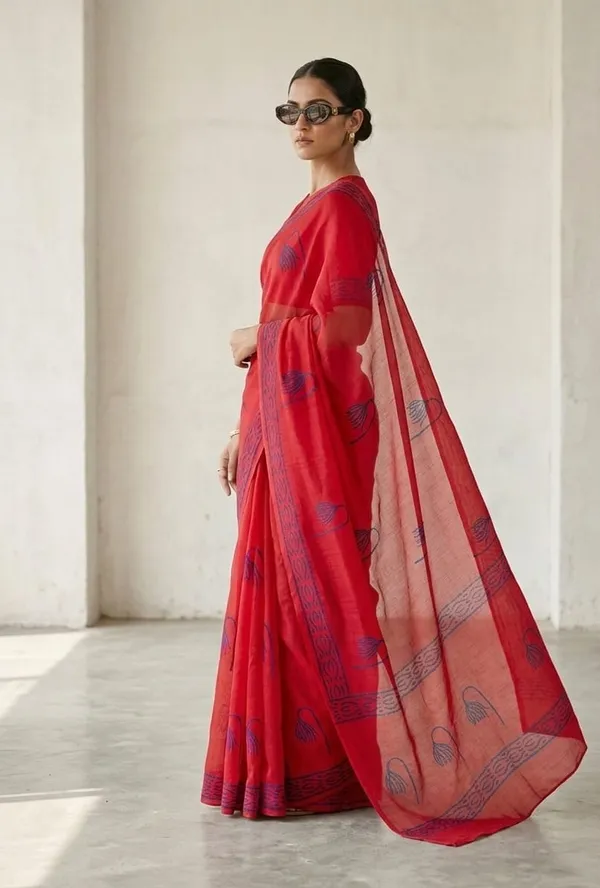Magenta_Rani_Mul_Cotton_Dropping_Lily_Butas_Saree_For_Women