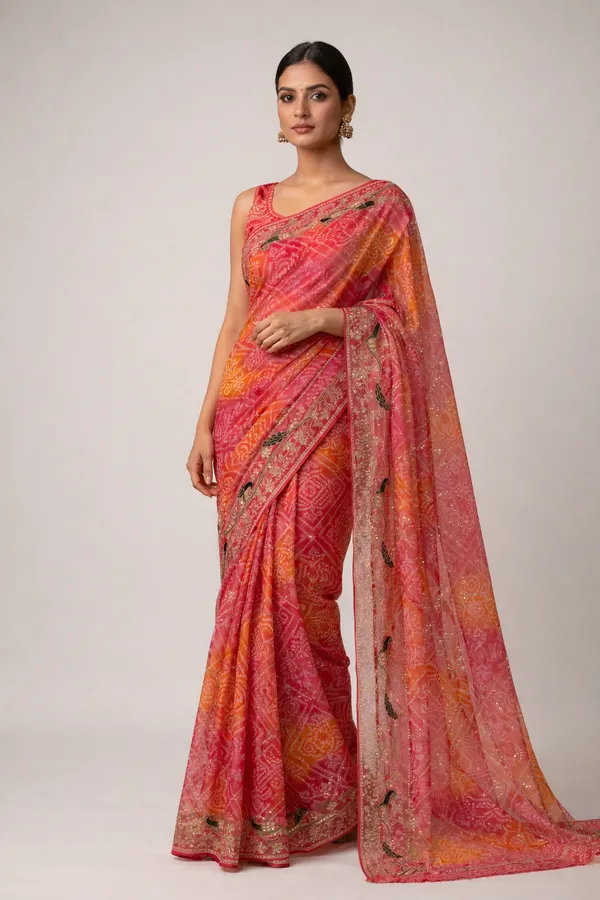 Rani_Pink__And_Saffron_Ombre_Georgette_Gulabi_Morini_Saree_For_Women