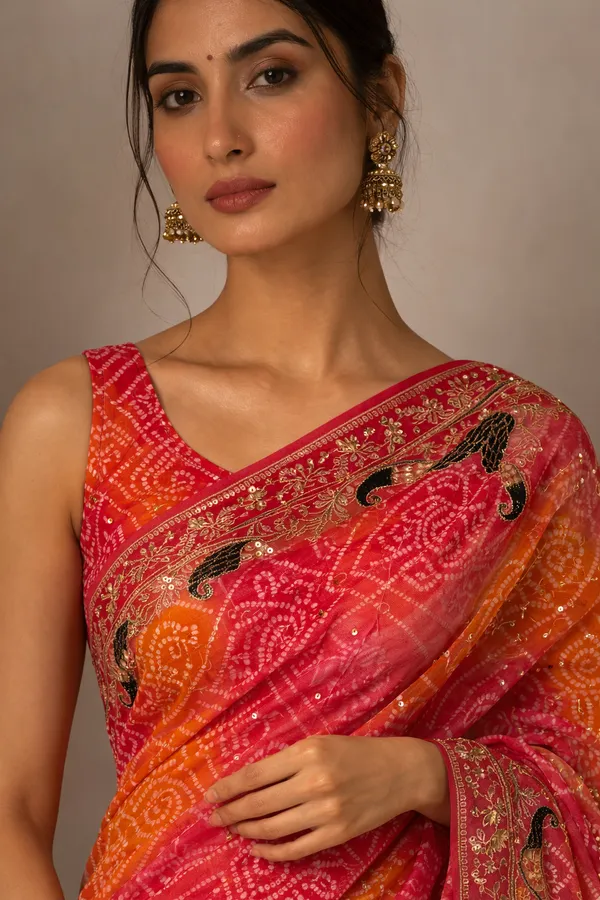 Rani_Pink__And_Saffron_Ombre_Georgette_Gulabi_Morini_Saree_For_Women