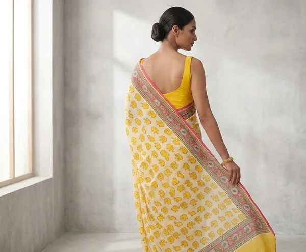 White_Magenta_And_Sunshine_Yellow_Mul_Cotton_Hasti_Prabha_Saree_For_Women