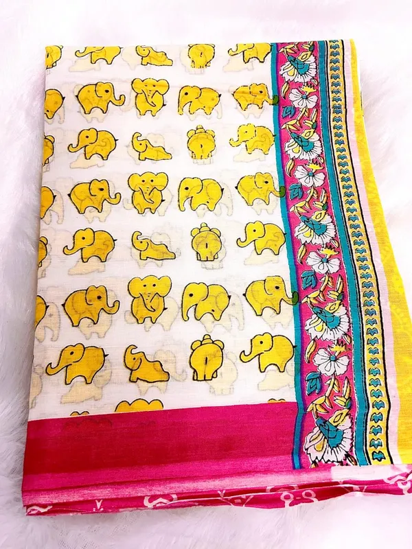 White_Magenta_And_Sunshine_Yellow_Mul_Cotton_Hasti_Prabha_Saree_For_Women