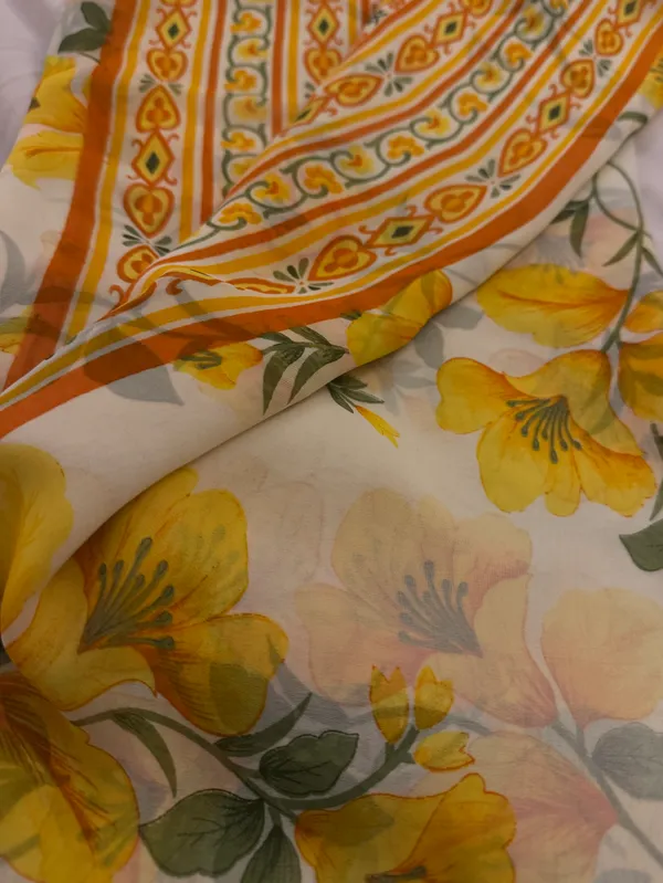 Off_White_And_Sunflower_Yellow_Georgette_Honeyed_Flora_Saree_For_Women