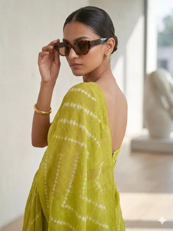 Lime_Green_Mul_Cotton_Palm_Grove_Whispers_Saree_For_Women
