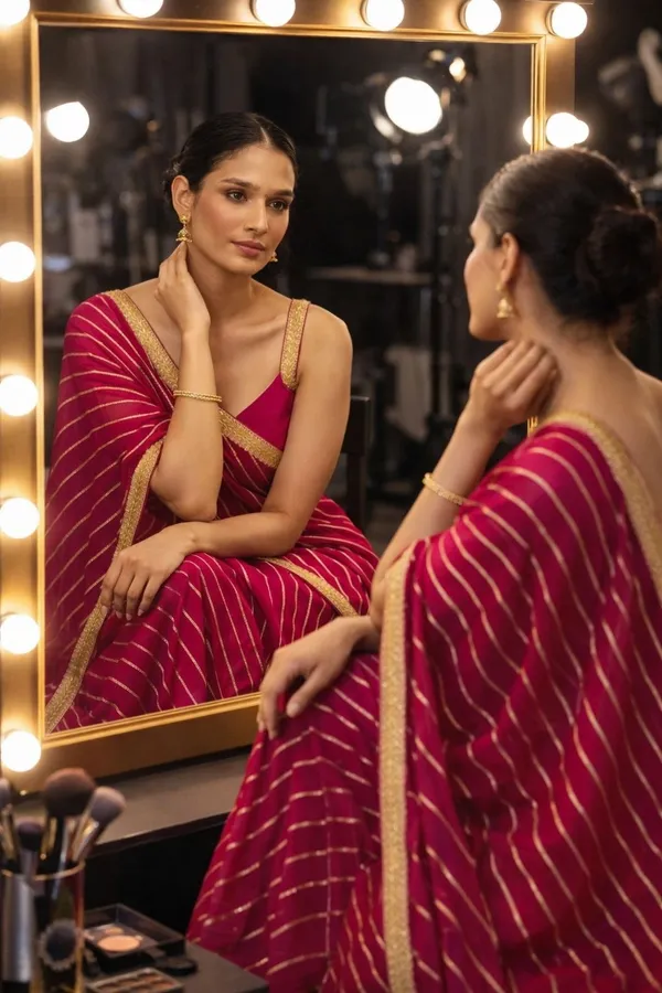 Gulabi_Pink_Chiffon_Rani_Noor_Lehariya_Saree_For_Women