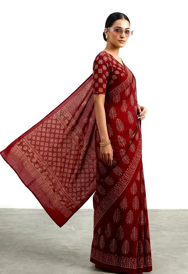 Oxblood_Mul_Cotton_Jaipur_Vignette_Saree_For_Women