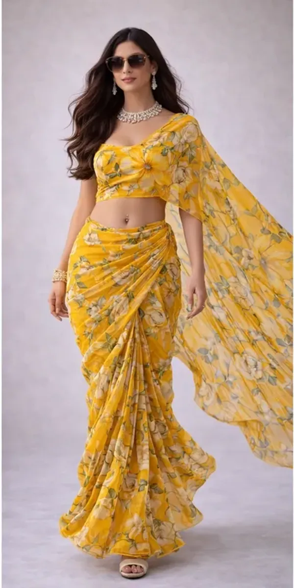 Sunflower_Yellow_Georgette_Marigold_Muse__Saree_For_Women