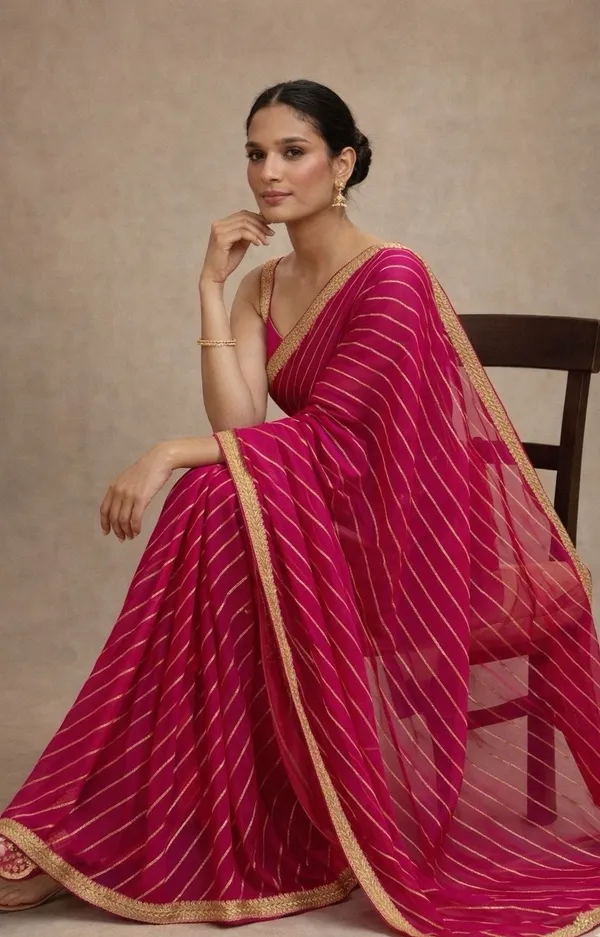 Gulabi_Pink_Chiffon_Rani_Noor_Lehariya_Saree_For_Women
