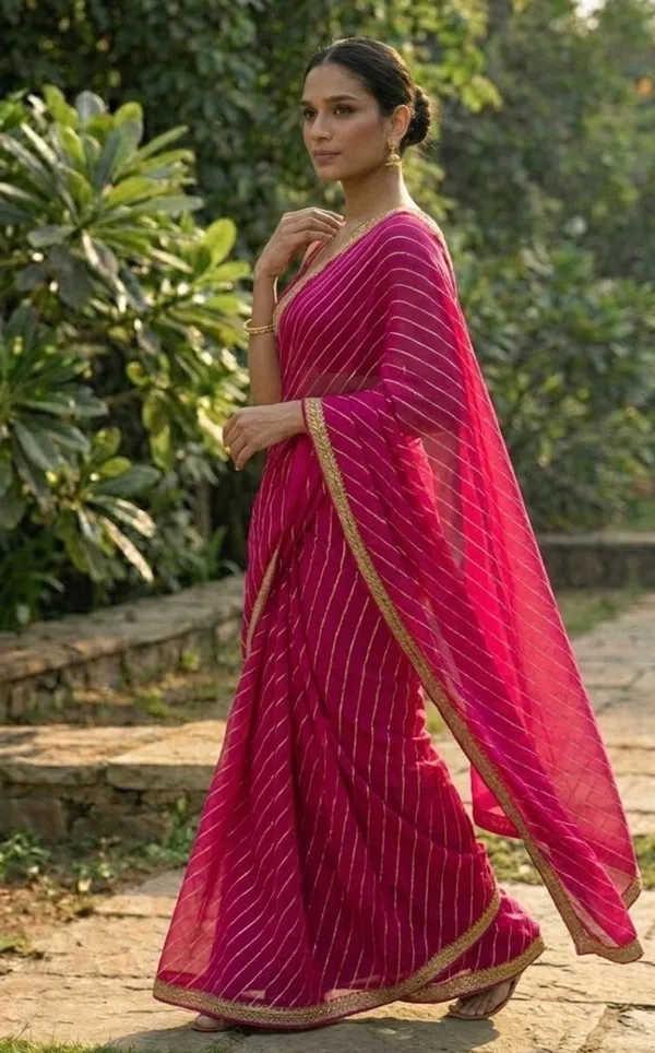 Gulabi_Pink_Chiffon_Rani_Noor_Lehariya_Saree_For_Women