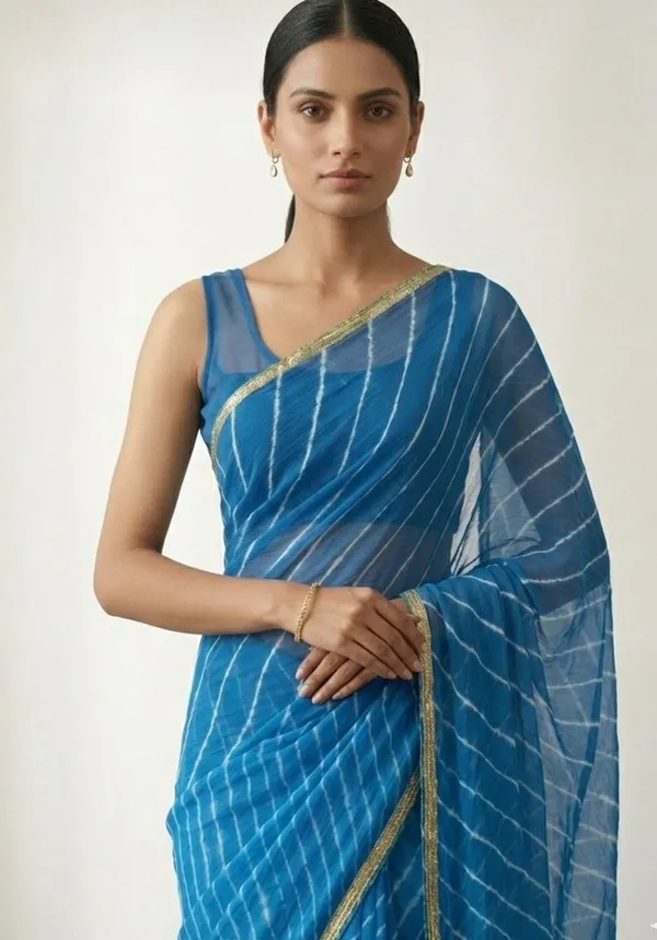 Azure_Blue_Chiffon_Neel_Dhara_Lehariya_Saree_Saree_For_Women