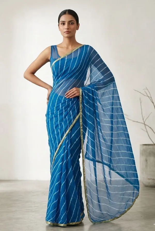 Azure_Blue_Chiffon_Neel_Dhara_Lehariya_Saree_Saree_For_Women
