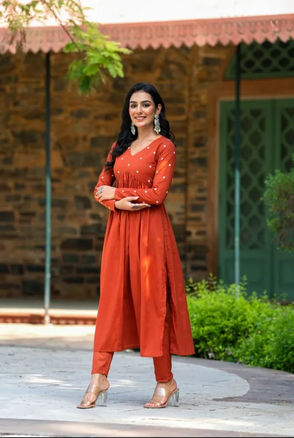 Orange_Rayon_Printed_Kurta_Set_For_Women