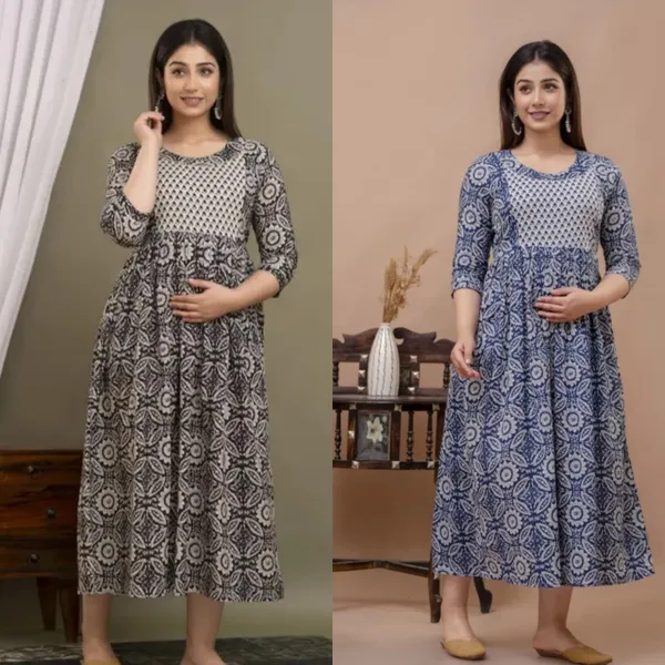 Pack_Of_2_Blue_&_Black_Rayon_Printed_Tunic_Kurti_For_Women