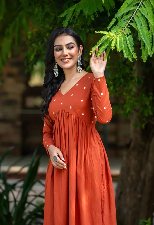 Orange_Rayon_Printed_Kurta_Set_For_Women