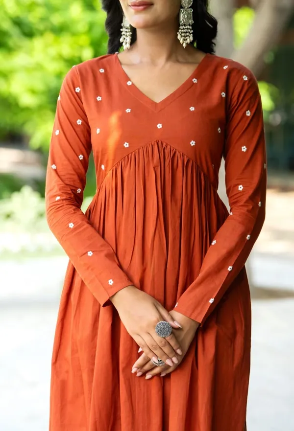 Orange_Rayon_Printed_Kurta_Set_For_Women
