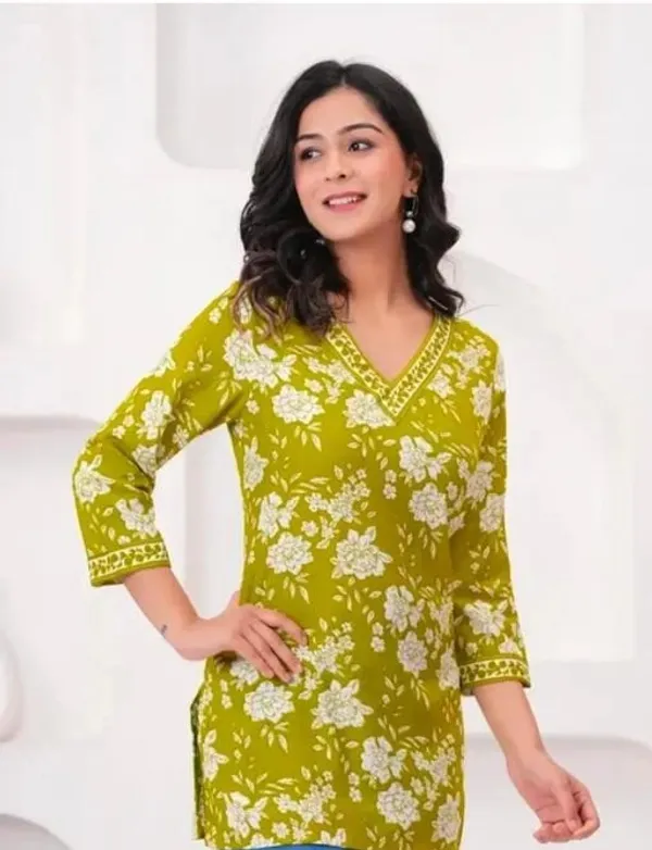 Yellow_Rayon_Printed_Tunic_Top_For_Women