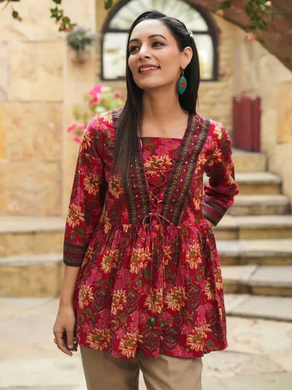 Red_Rayon_Printed_Tunic_Top_For_Women