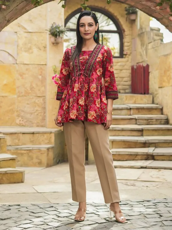 Red_Rayon_Printed_Tunic_Top_For_Women