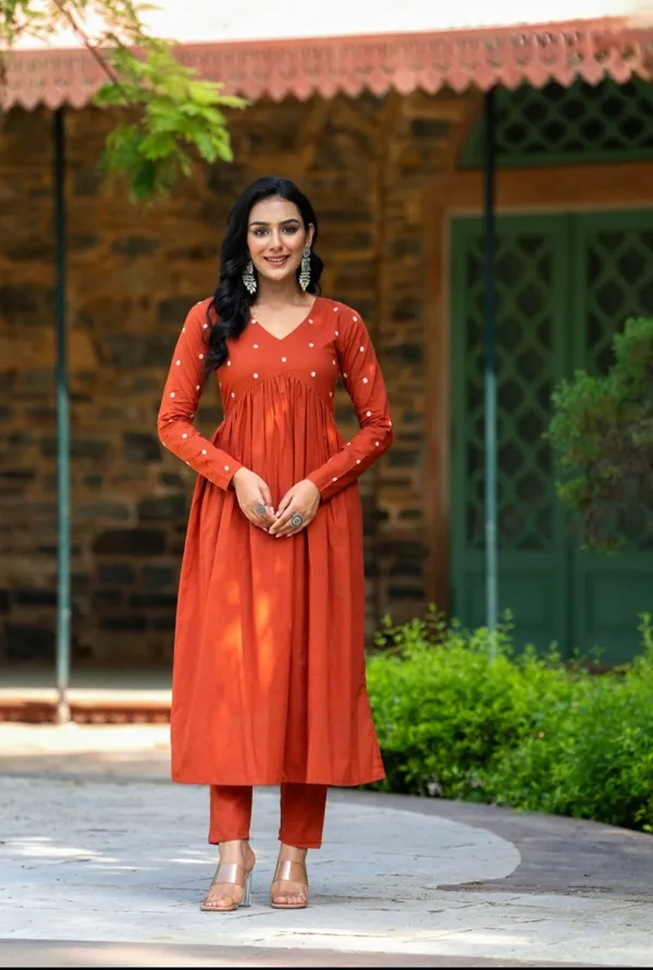 Orange_Rayon_Printed_Kurta_Set_For_Women