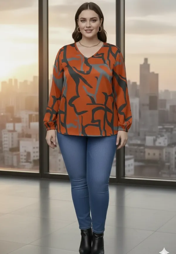 Orange_Rayon_Abstract_Print_Tunic_Top_For_Women