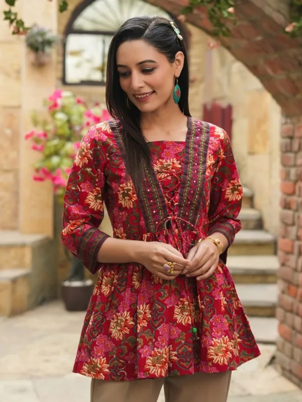 Red_Rayon_Printed_Tunic_Top_For_Women