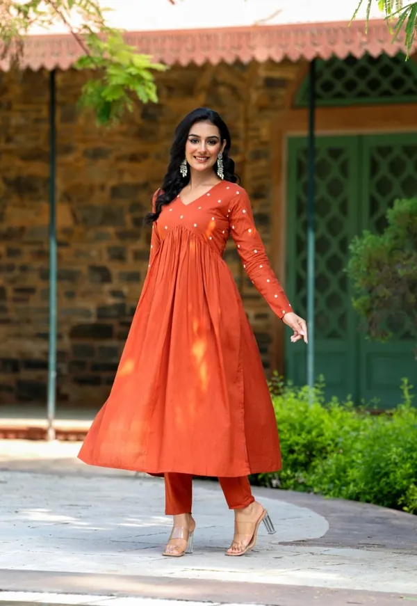 Orange_Rayon_Printed_Kurta_Set_For_Women