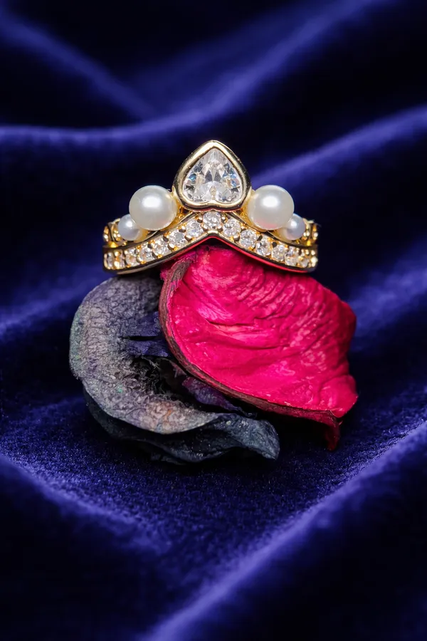 Multicolour_Crown_Design_Pearl_And_Crystal_Ring_Set_For_Women