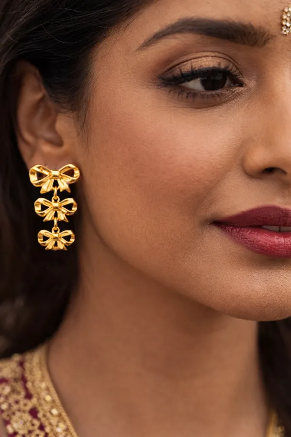 Golden_Triple_Bow_Drop_Earrings_For_Women